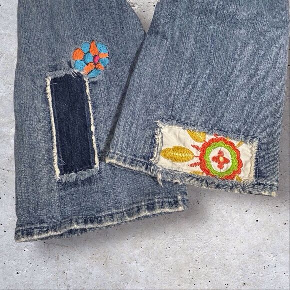 Vintage Miss Me Bohemian Embroidered Flower Patch Flare Jeans Womens 27x33 Blue - Picture 9 of 12